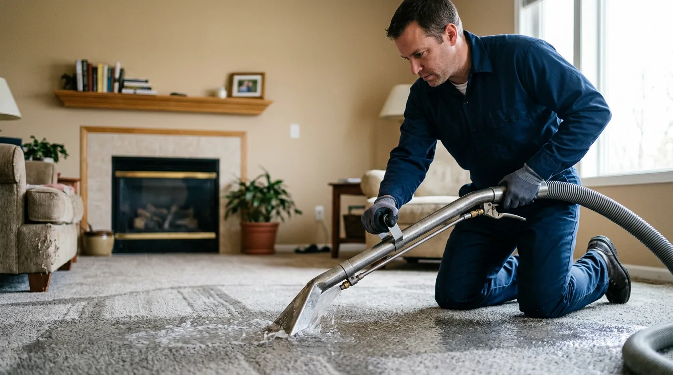 Water damage restoration technician working near Olean, NY